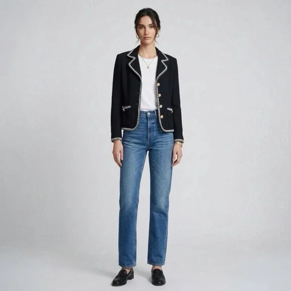 Vintage St John Couture Santana Knit Jacket M Black Ivory Trim Button Blazer - Picture 2 of 12